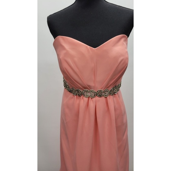 Chiffon Strapless High-Low Gown with Crystal Trim - Picture 8 of 10